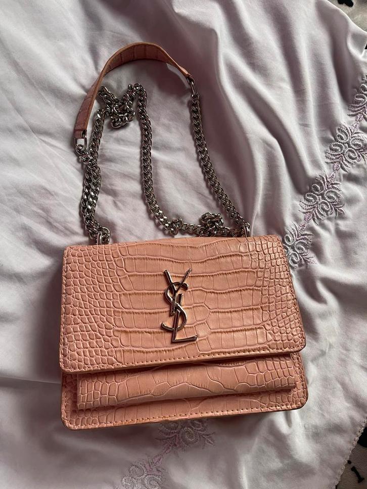 Elegante Schoudertas - Roze Croco, Sieraden, Tassen en Uiterlijk, Tassen | Damestassen, Zo goed als nieuw, Schoudertasje, Roze