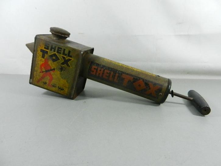 Oude Shell Tox insecticide spuit sproeier, Verzamelen, Blikken, Gebruikt, Overige, Overige merken, Ophalen of Verzenden