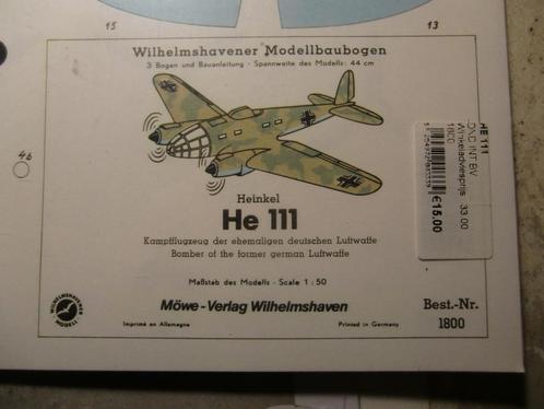 (10) Bouwplaat Heinkel 111 schaal 1/50, Hobby en Vrije tijd, Modelbouw | Vliegtuigen en Helikopters, Zo goed als nieuw, Vliegtuig
