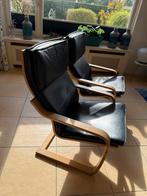 2 Ikea Poang stoelen met blauw leder, Huis en Inrichting, Stoelen, Ophalen, Twee, Blauw, Zo goed als nieuw