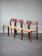 4x N.O. Møller eetkamerstoelen 71 papercord teak Deens, Huis en Inrichting, Stoelen, Hout, Midcentury, Vier, Bruin