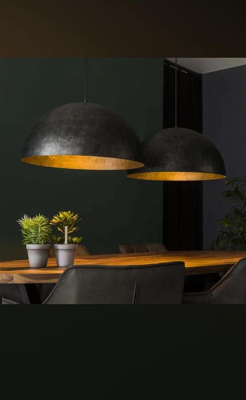 Hanglamp 2x Ø60 industrieel, zwart, Huis en Inrichting, Lampen | Hanglampen, Zo goed als nieuw, Minder dan 50 cm, Metaal, Ophalen