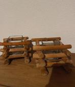 2 houten waxinelichthouders licht hout met glas inzet, Ophalen of Verzenden, Zo goed als nieuw, Hout, Minder dan 25 cm