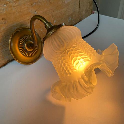 Wandlamp, wandlampje, lamp met messing frame, Huis en Inrichting, Lampen | Wandlampen, Metaal, Ophalen of Verzenden