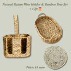 Natural Rattan Wine Holder & Bamboo Tray Set + GIFT, Ophalen of Verzenden