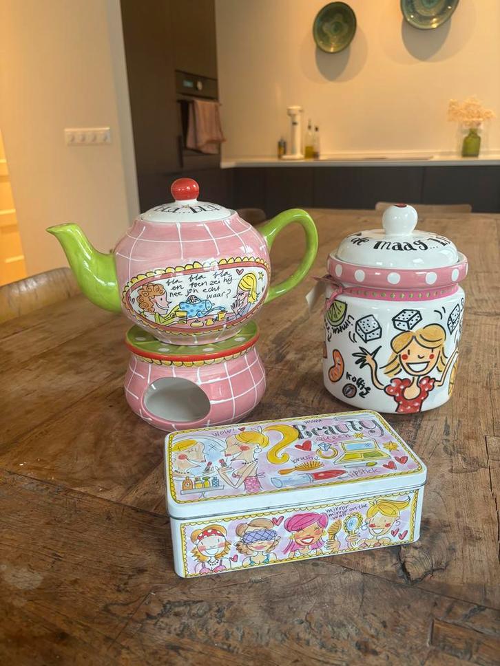 Blond Amsterdam Set: Theepot, Voorraadpot, Blik, Huis en Inrichting, Keuken | Keukenbenodigdheden, Gebruikt, Ophalen