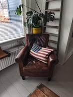 Karakteristieke lederen  stoere fauteuil, Ophalen of Verzenden, Gebruikt, 75 tot 100 cm, 50 tot 75 cm