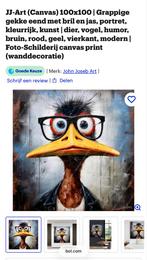 JJ Art Canvas - Eend met bril - 100x100cm - Nieuw!, Nieuw, Ophalen of Verzenden, Print, 100 tot 125 cm