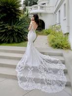 Trouwjurk enzoani maat 38 off the shoulder, Ophalen of Verzenden, Zo goed als nieuw, Wit, Trouwjurk