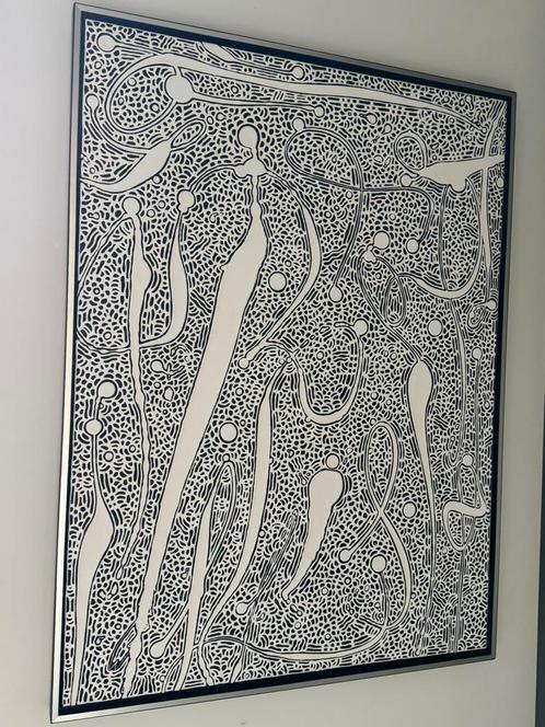 Australië aboriginal kunst zwart/wit, Antiek en Kunst, Kunst | Schilderijen | Abstract, Ophalen