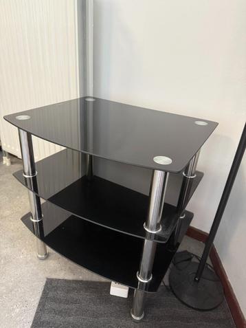 VidaXL Zwarte glazen bijzettafel – 3 lagen, chroom en glas beschikbaar voor biedingen
