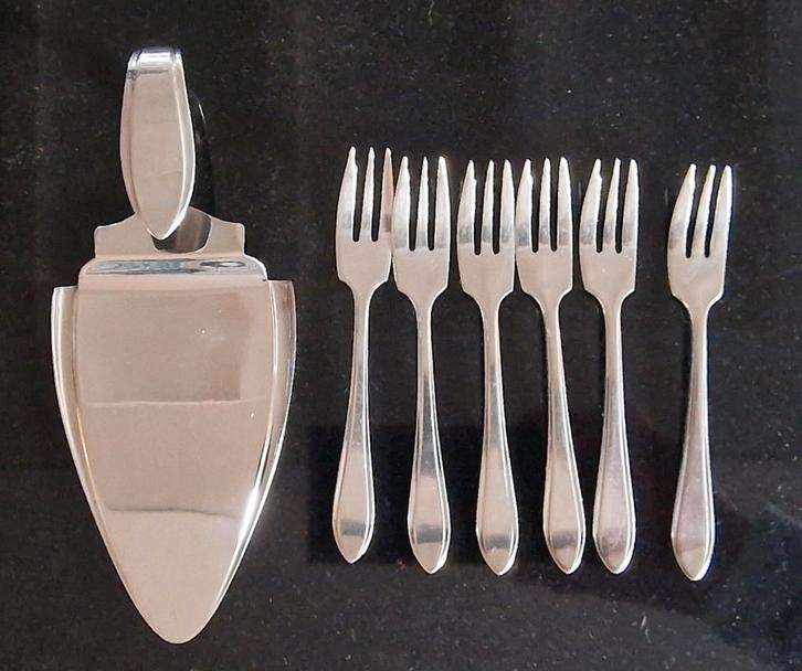 Gero Puntfilet 618, 6 Gebaksvorkjes & Taartschep Verzilverd, Antiek en Kunst, Antiek | Bestek, Ophalen of Verzenden
