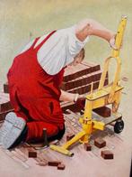 Olieverfschilderij, stratenmaker, 33 x 27 cm, Antiek en Kunst, Ophalen