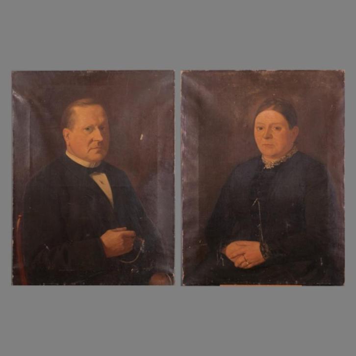 Brocante - Stel portretten (pendant), Hollandse School!, Antiek en Kunst, Kunst | Schilderijen | Klassiek, Ophalen