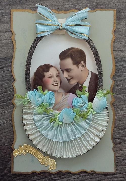 Om 1900 - 1925 Verhoogde 3D Echtpaar Huwelijk Trouwen Kaart, Antiek en Kunst, Curiosa en Brocante, Ophalen of Verzenden