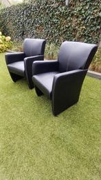 2 zwarte kuipstoeltjes leather-look op wieltjes, Ophalen, Kunststof, Gebruikt, Minder dan 75 cm