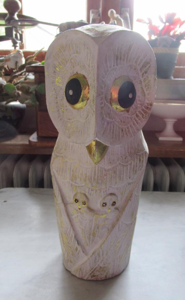 Sneeuwuil met 2 uilskuikens, licht hout, Antiek en Kunst, Kunst | Beelden en Houtsnijwerken, Ophalen of Verzenden