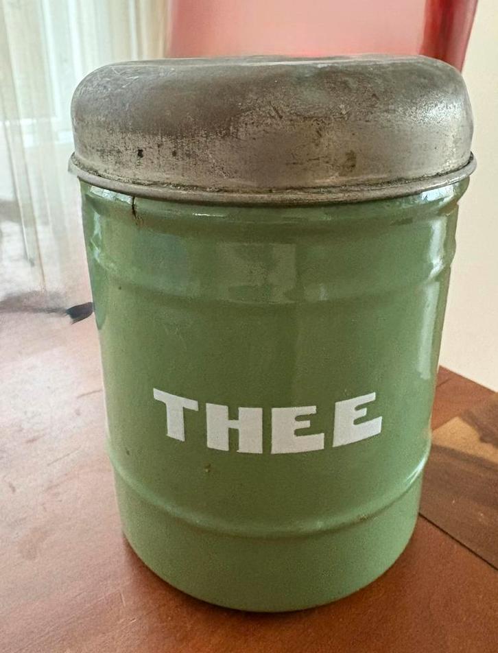 Brocante theebus groen emaille, Antiek en Kunst, Antiek | Emaille, Ophalen of Verzenden