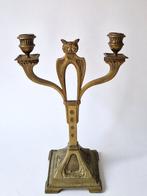 Antieke koperen Art Nouveau kandelaar met uil, Antiek en Kunst, Antiek | Koper en Brons, Ophalen of Verzenden, Koper