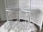 2 Brocante Tafeltjes - Bijzettafels, Minder dan 55 cm, Gebruikt, Metaal of Aluminium, Overige vormen
