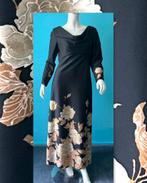 Vintage avondjurk in zwart met  bloemen maat 40, Maat 38/40 (M), Verzenden, Zwart, Vintage