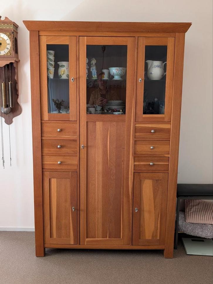 Servieskast in massief teakhout, Huis en Inrichting, Kasten | Buffetkasten, Zo goed als nieuw, 200 cm of meer, 25 tot 50 cm, Teakhout