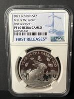 Zilveren 2023 Year of the Rabbit £2 munt - NGC PF69, Ophalen of Verzenden, Losse munt, Zilver