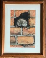 Uil, Steenuil, Little Owl, schilderij, aquarel, vogel, oud., Ophalen of Verzenden