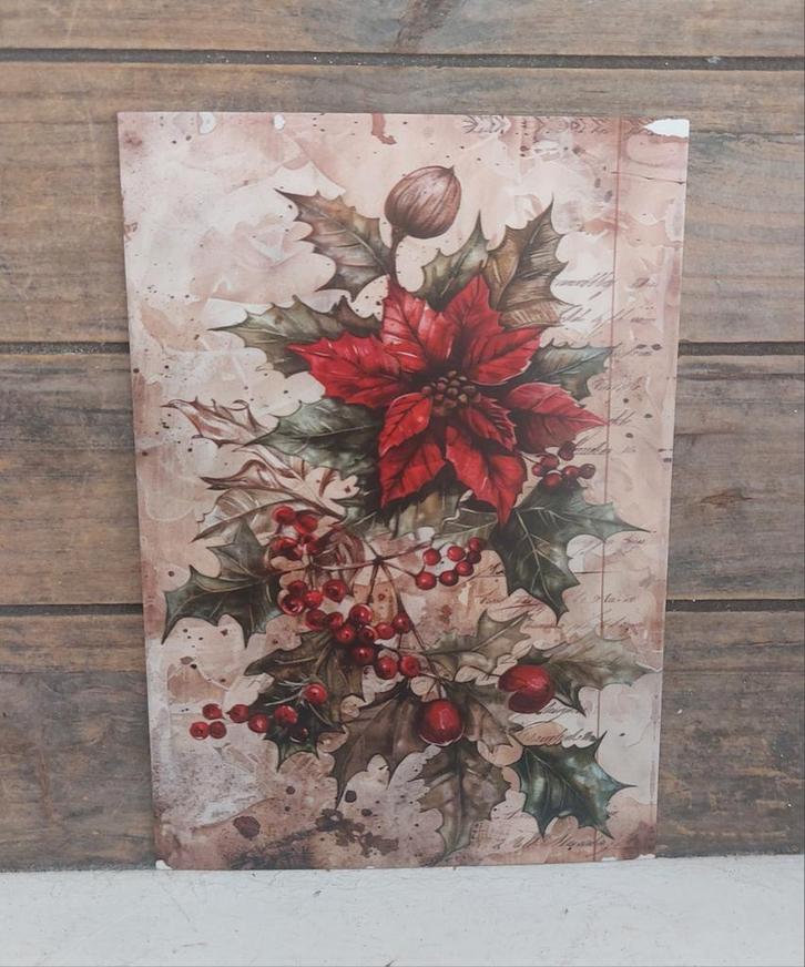 Vintage look kerst-kaart kerststukje met rode besjes, Verzamelen, Ansichtkaarten | Themakaarten, Ongelopen, 1980 tot heden, Feest(dag)