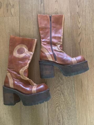 Bruin leren dameslaarzen seventies maat 37 beschikbaar voor biedingen