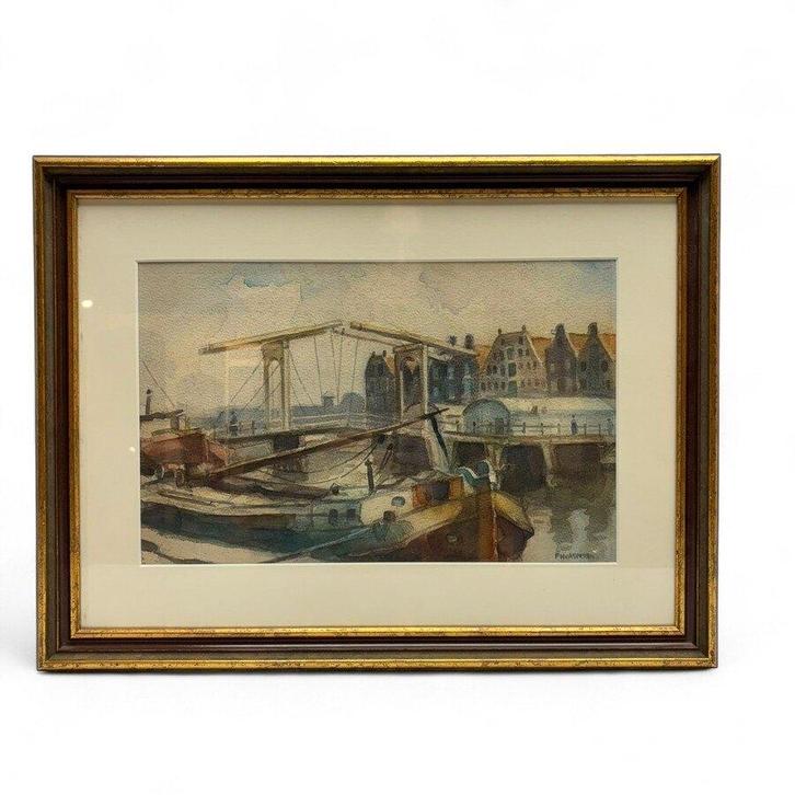 Piet Hein van Asperen (1895-1969) - Oostenbrug, Amsterdam, Antiek en Kunst, Kunst | Schilderijen | Klassiek, Ophalen of Verzenden