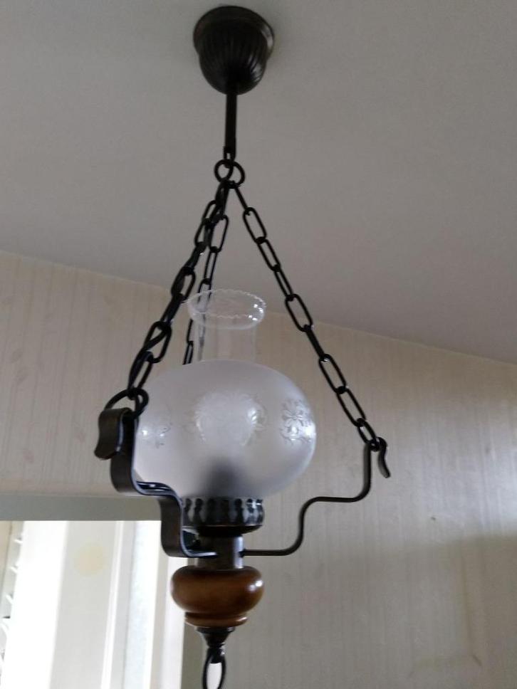 hanglamp, Huis en Inrichting, Lampen | Hanglampen, Zo goed als nieuw, 50 tot 75 cm, Glas, Hout, Metaal, Overige materialen, Ophalen of Verzenden