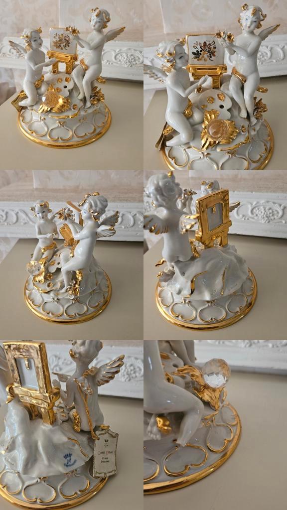 Beeldje engeljes capodimonte wit/goud swarovski + kaartje, Verzamelen, Beelden en Beeldjes, Zo goed als nieuw, Ophalen of Verzenden