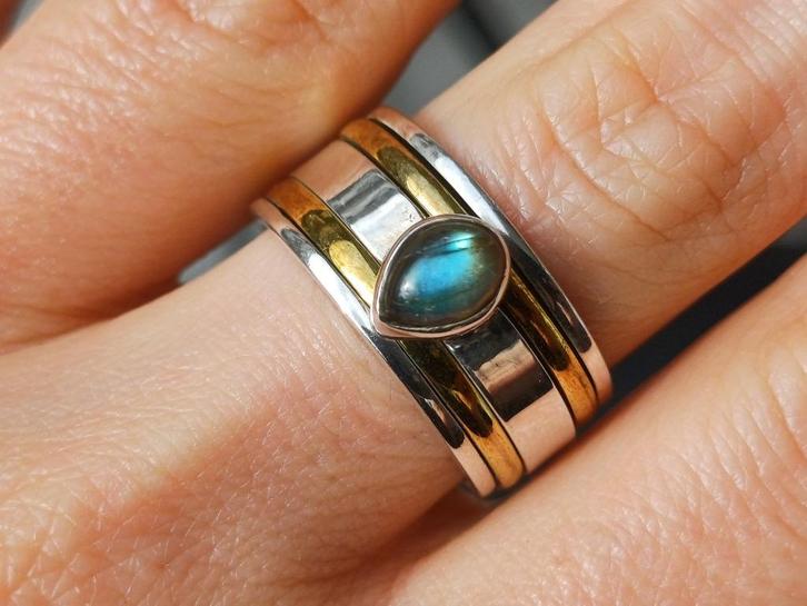 Vanoli 925 zilver draai spin ring labradoriet maat 18, Sieraden, Tassen en Uiterlijk, Ringen, Nieuw, Dame, 17 tot 18, Overige kleuren