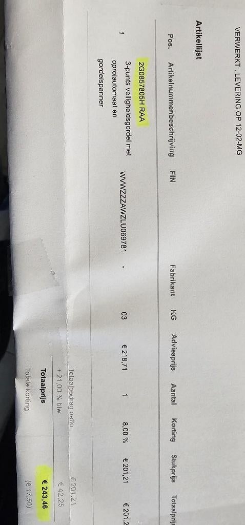 Nieuw!! Gordel LA voor Volkswagen Polo OEM: 2G0857805HRAA, Auto-onderdelen, Interieur en Bekleding, Ophalen of Verzenden, Nieuw