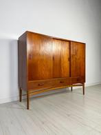 Vintage Jaren 60 Deense Dressoir Highboard Retro Teakhout, 100 tot 150 cm, Teakhout, Ophalen of Verzenden, Zo goed als nieuw