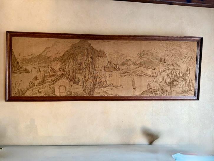 Gobelin Bergzicht met Kader, Antiek en Kunst, Kunst | Schilderijen | Klassiek, Ophalen