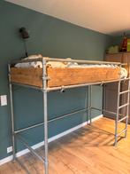 Stoer hoogslaper van steigerbuis, Ophalen, 90 cm, Eenpersoons, Bruin