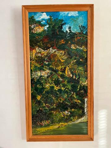 Schilderij olieverf op doek. Prachtig pasteus berglandschap beschikbaar voor biedingen