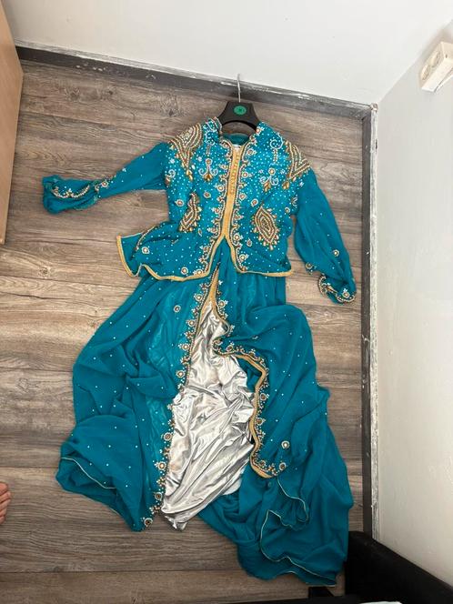 Takchita met sari stof, Kleding | Dames, Gelegenheidskleding, Zo goed als nieuw, Overige typen, Maat 36 (S), Ophalen of Verzenden
