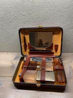 Vintage Bruine Hardcase Toilettas met Spiegel reisset retro, Gebruikt, Bruin, Ophalen of Verzenden, Met spiegeltje(s)