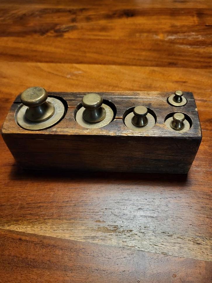 Antieke messing Gewichten Set in Houten Doos, Antiek en Kunst, Antiek | Gereedschap en Instrumenten, Ophalen of Verzenden