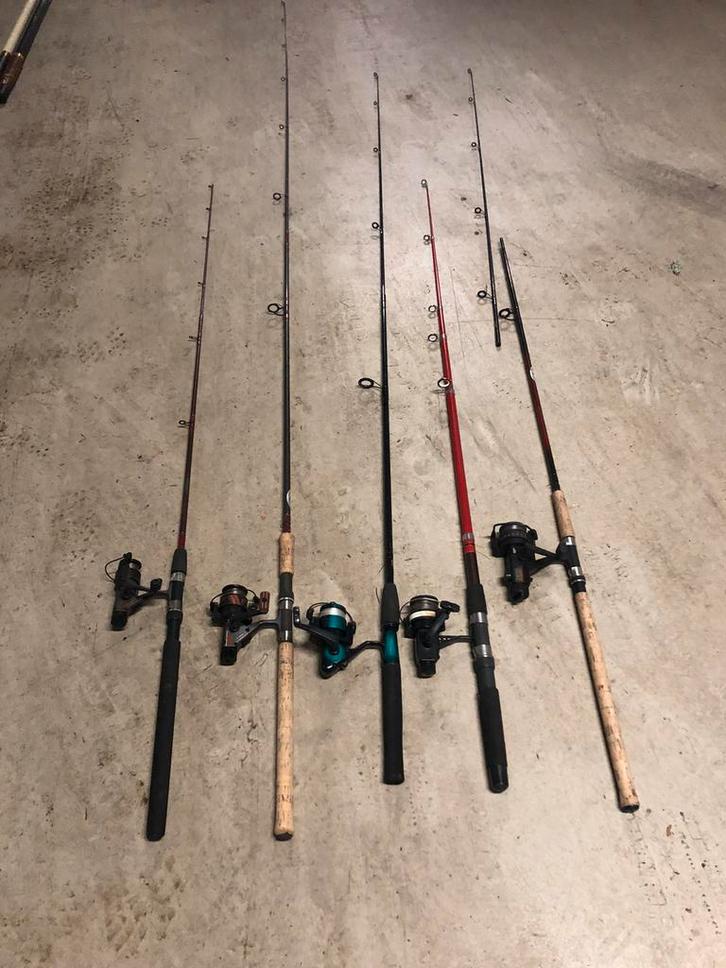 5 hengels met molen en 6 zonder molen, Watersport en Boten, Hengelsport | Witvissen, Gebruikt, Ophalen