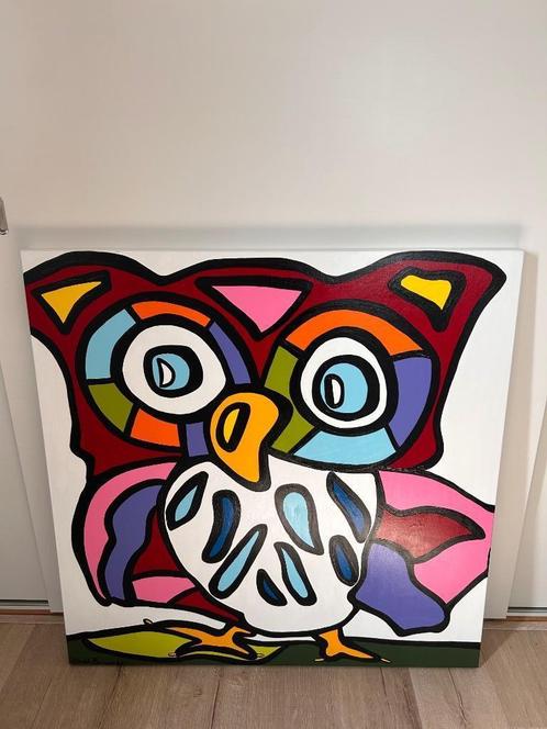 Kleurrijk acrylverf schilderij van uil, Antiek en Kunst, Kunst | Schilderijen | Modern, Ophalen