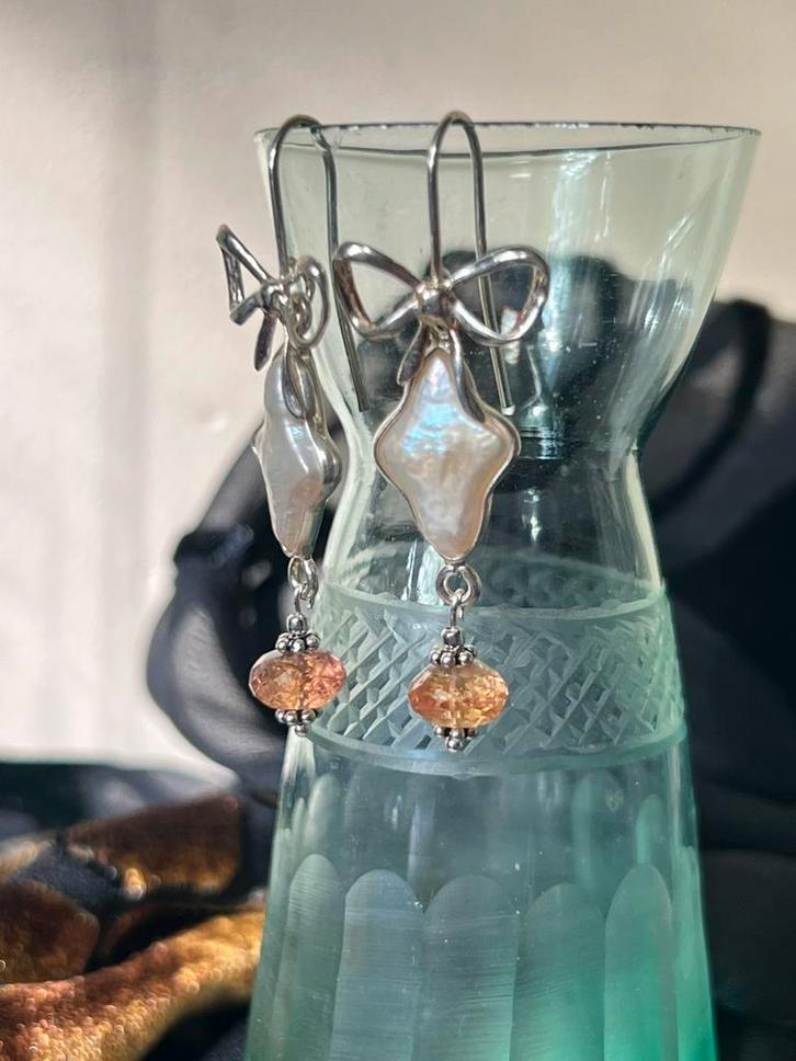 Goudtopaas imperial topaas zoetwater parel geluk zeldzaam, Sieraden, Tassen en Uiterlijk, Oorbellen, Nieuw, Hangers, Zilver, Met edelsteen