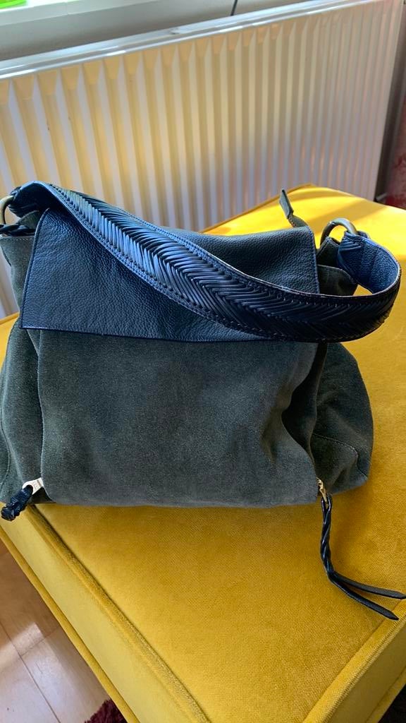 Fabiane Chapot Suede Hand/Schoudertas - Donkergroen, Ophalen of Verzenden, Gebruikt, Groen, Handtas