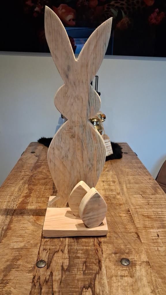 LED Paashaas van hout, moderne paasdecoratie van hout, decoratieve