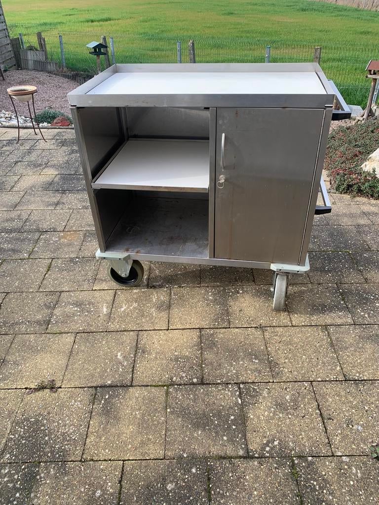 RVS werktafel/werkkast op wielen, Ophalen, 100 tot 150 cm, Zo goed als nieuw, 50 tot 75 cm