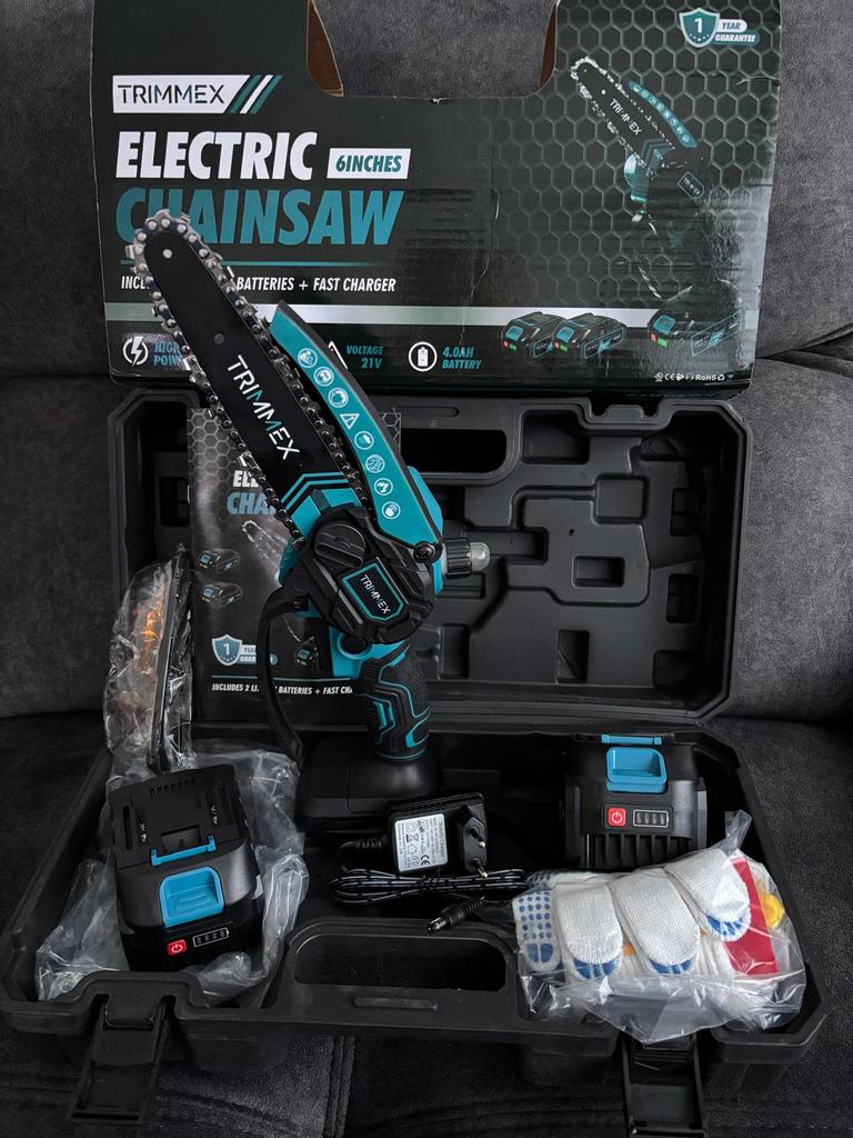 Trimmex krachtige kettingzaag hand/boom/takkenzaag 2 accu”s, Kettingzaag, Nieuw, Ophalen of Verzenden, 30 tot 70 mm