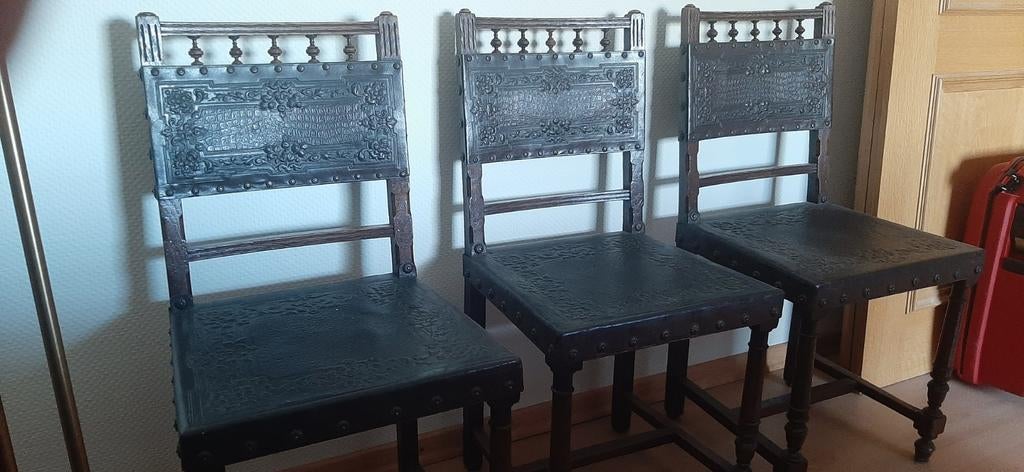 6 antieke stoelen met leer, in goede staat., Ophalen